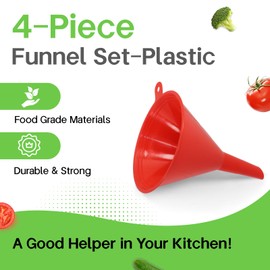 Grsta Funnel, 4 Piece Funnel Kitchen, Funnel Set, Funnel Small, Ldeal for Transferring Liquids and Filling Bottles, Oil Funnel for Car, Garage, 5.5/7.5/10/12.5 cm
