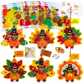 Winlyn 24 Sets Thanksgiving Crafts Kits Fall Crafts DIY Turkey Ornaments Decorations Art Sets Autumn Maple Leaf Pumpkin Turkey Foam Stickers Arts and Crafts for Kids Classroom Activities Party Favors