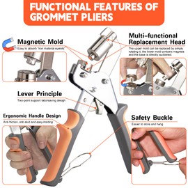 Grommet Tool Kit, 3/8 and 1/4 inch Grommets Eyelet Plier Set,Grommet Kit, 1208PCS Grommet Eyelet Pliers Kit,Tarp Grommet Kit with Grommet Tool Pliers,Stainless Steel Eyelet for Curtains,Fabric,Tarps
