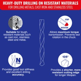 TIVOLY - High Performance Metal Drill Set - for Drilling Metal, Copper, Aluminium, Cast Iron, Stainless Steel - 25 HSS Drills Ø 3/64" to 1/2"