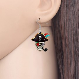 DUOWEI Cute Pirate Jewellery Gifts for Women Funny Acrylic Pirate Skull Earrings Festival Charm for Teenage Girls, Acrylic, No Gemstone