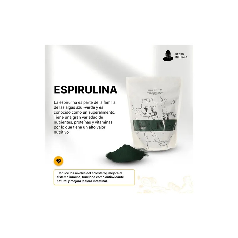 Espirulina En Polvo 500g Negro Mostaza Natural Saludable