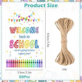 50Pcs Welcome Back to School Gift Tags with String First Day of School Gift Tag Party Favors Present Labels for DIY Craft Cookie Pouch Candy Bags