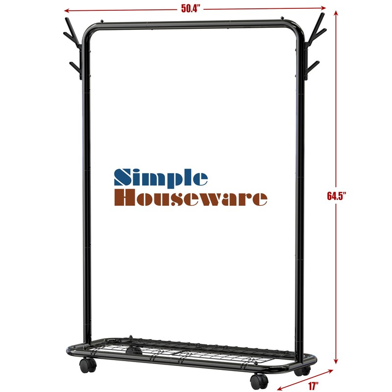 Simple Houseware Industrial Style 50.4" W Clothing Rack with Wheels
