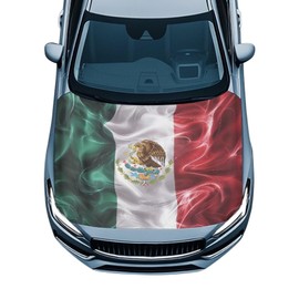 Mumeson Mexico Flag Car Hood Cover Stretch Polyester Protector with Adjustable Triangular Fasteners Waterproof Oversized Automotive Hood Covers for Large SUV and Pickup Trucks