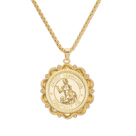 Divine Guardian Patron Amulet: St Michael/St Christopher/St Benedict/Saint Jude/Virgin Mary/Jesus Cross/St Joseph/St Anthony Pendant Necklace for Men Women - 18k Gold Medal Jewelry (Saint Sebastian)