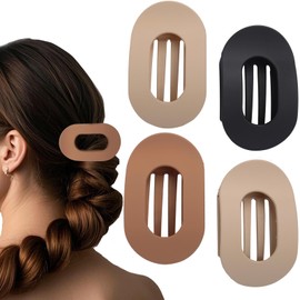 4 PCS Hair Clips for Women, Flat Claw Clips for Lying, Non-Slip Clip for Thick Thin Hair, Large Strong-Hold Claws for Styling, Light Cute for Women Girls Kids,Black, Off White, Brown, Lotus Root Color