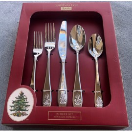 Spode 20 Pcs Spode Christmas Tree Stainless Steel Flatware Set  NIB