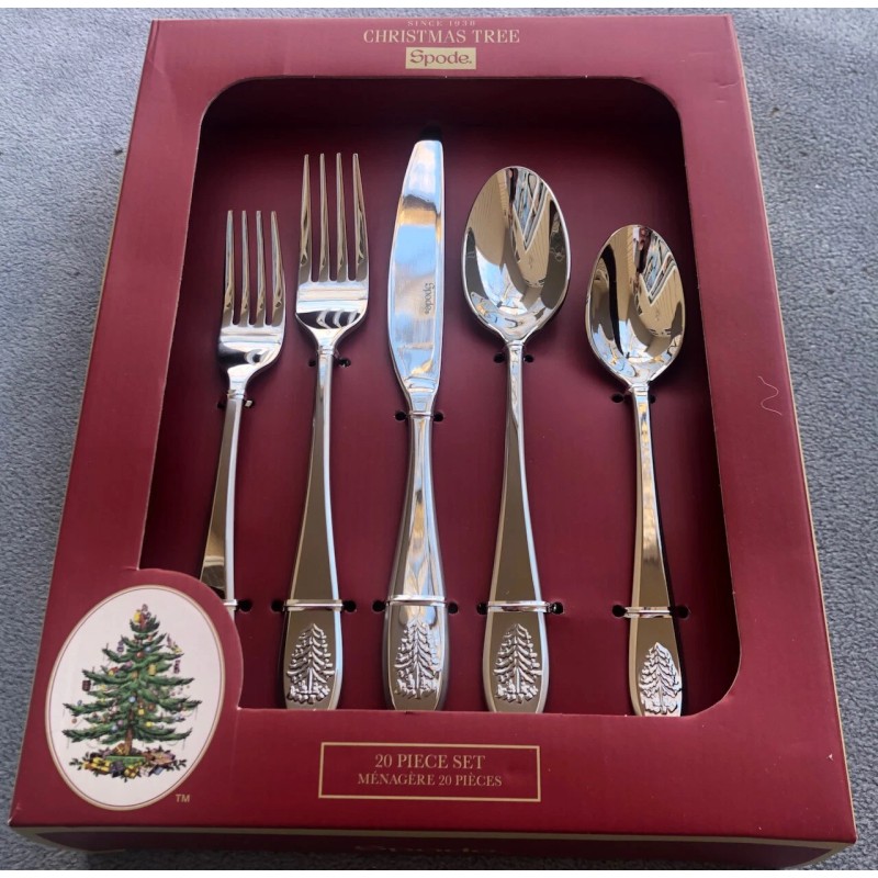 Spode 20 Pcs Spode Christmas Tree Stainless Steel Flatware Set