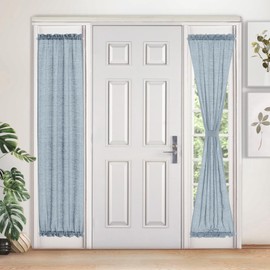 Melodieux Dusty Blue Semi Sheer French Door Sidelight Curtains 72 Inches Long, Linen Look Front Door Voile Drapes Patio Sliding Glass Door, 25 by 72 Inch, 2 Panels