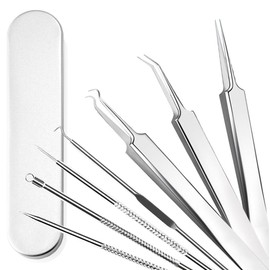 Coco iine Pore Care Kit, Set of 7, Square Plug, Tweezers, Comedo Pusher, Square Stopper, Acne Remover, Tools, Removal, Tweezers, Case, Stainless Steel, Strawberry Nose, Pore Care, Blackheads, Face,