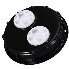 IBC Tank Lids Cover Water Tank Caps IBC Tote Lid Cap 6.5-Inch with 2" Plug Fine Thread for Chemical and Other Industries,275-330 Gallon Black Double Blind Cover (Black + White)