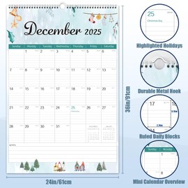 GuassLee Extra Large Wall Calendar 2025, 36"x24" Jumbo Wall Hanging Planner 19 Months from Jun. 2025 through Dec. 2026 with Watercolor Design and Thick Paper for Office School Home Teacher Academic