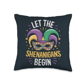 Let The Shenanigans Begin Mardi Gras Mask Festive Colorful Throw Pillow