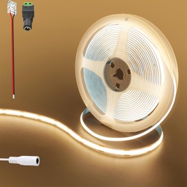 Clearhill 12V COB 480LED Strip Lights,9.84FT/3M（No Power Supply）,Warm White 3000K,480LEDs/M,with 5521DC Female Connectors,8mm Width,CRI90,Electroplated Double-Sided Panel,IP20,for Indoor Decoration