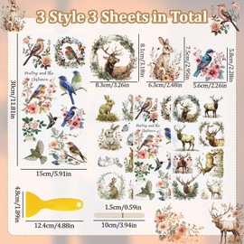WANDIC 3 Sheets Rub On Transfer Sticker, Animals Theme Stickers Waterproof Transfer Decals for DIY Scrapbooking Photo Albums Furniture,5.9 * 11.8in