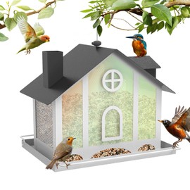 FlowaFoli Bird Feeders for Outdoors, Decorative Large Bird Feeders for Outdoors with Rainbow Acrylic Panels, Ideal Gift for BirdLovers to Attract Feathered Friends Year-Round