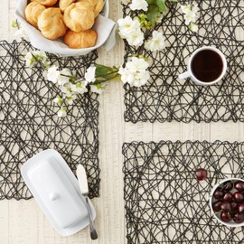 DII Woven Paper Tabletop Collection Holiday or Event Decor, Reversible Square Placemat Set, 16x16, Black, 6, Piece