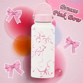 Insulated Pink Water Bottle with Straw for Travel and Gym for Water Bottle 32oz Stainless Steel Cute Water Bottle, A