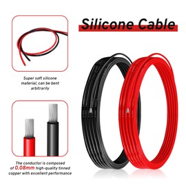 8 AWG Silicone Electrical Wire, 8 Gauge Wire (20ft red &20ft Black), Copper Wire Soft & Flexible 0.08 mm Tinned Copper Core, High Temperature Resistant Wire Kit for Arduino Projects, RC Drones etc.