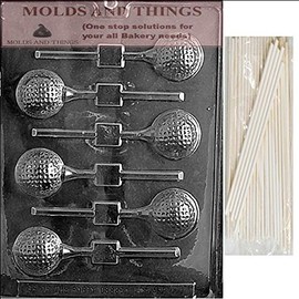GOLF BALL LOLLY Sports Chocolate Candy Mold With Molding Instruction + 50 Lollipop Sticks