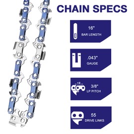 4 Pack 16 Inch Chainsaw Chain for Stihl MS 170, MS 180 C - 3/8" LP Pitch, 043'' Gauge, 55 Drive Links