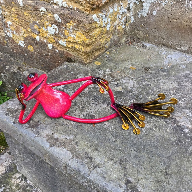 Red Chilled Out Lying Down Relaxing Frog Enamelled Metal Art