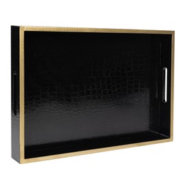 MAONAME Faux Leather Tray, Rectangular Serving Tray with Handles, Black Decorative Trays for Coffee Table, Shagreen Ottoman Trays for Living Room, Office, 17" x 12"