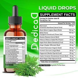 DEDICAD 12in1 Wormwood Liquid Drops - Black Walnut Wormwood Tincture Liquid Extract Whole Cloves and 9 More Herbs - 60 Days Supply