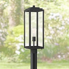 John Timberland Titan Modern Outdoor Post Light Fixture Mystic Black 21 3/4" Clear Glass Panel for Exterior Barn Deck House Porch Yard Patio Outside Garage Front Door Garden Home Roof Lawn