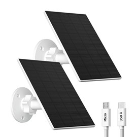 Zivif Solar Panel for Security Camera, 2 Pack 2W Solar Charger with Micro USB & USB-C Port, IP65 Waterproof USB C Solar Panel for Outdoor Rechargeable Battery Cameras, with 360° Adjustable Mount