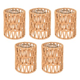 MELUCEE 5 Pack Rattan Lamp Shade, Small Boho Lamp Shades Replacement, 1.65in Fitter Light Covers, Cylinder Woven Lampshade for Floor Lamps Pendant Light Chandelier Wall Sconces