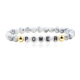 Oneress White Turquoise Power Bracelet | 6mm Beaded Turquoise Jewelry |6.7inch Motivational Empowerment Beaded Bracelets for Women | Affirmation Jewellery for Party or Casual YA5152-Power