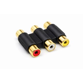 Harrista Gold-Plated RCA AV Coupler – 3 RCA Female to Female Adapter (Red White Yellow) for Analogue Audio & Video