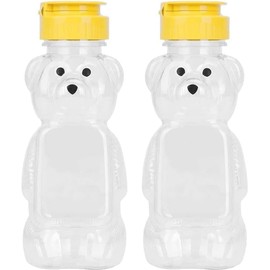 2 Pcs Plastic Bear Honey Bottle Jars,Empty Honey Squeeze Bottle with Yellow Flip-top Lid for Storing and Dispensing Condiment Squeeze Bottles (8 Oz)