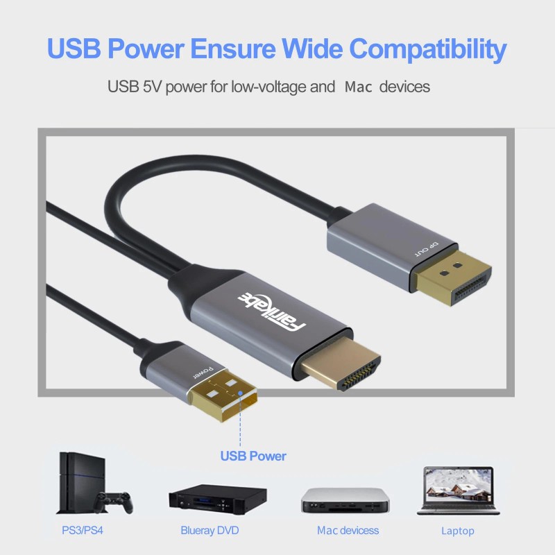 Fairikabe Active HDMI to Displayport Cable 4K60Hz [6.6FT/2M Uni-Directiona