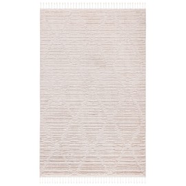 SAFAVIEH Marrakech Collection Area Rug - 4' Square, Beige, Moroccan Boho Tribal Tassel Design, Ideal for High Traffic Areas in Living Room, Bedroom, Dining (MRK517C-4SQ)