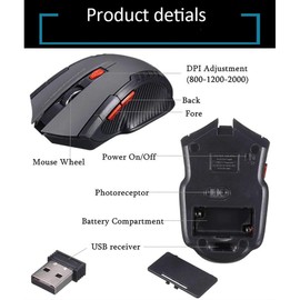 Ellenne Wireless Gaming Mouse 1200DPI 6 Buttons Optical Laptop Game PC SMA4 (Blue)