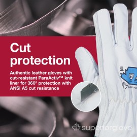 Superior Glove Heavy Duty White Leather Work Gloves Cut Heat Arc Flash Protection ANSI A5 80...