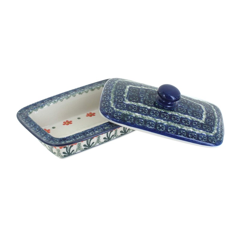Blue Rose Polish Pottery - Orange Peach Posy Butter Dish