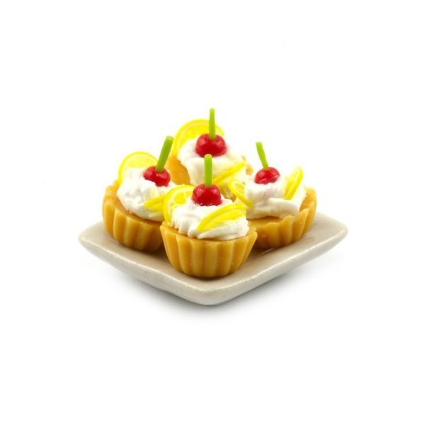MyTinyWorld 4 Dolls House Lemon and Cherry Tarts on a