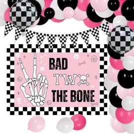 Black Pink 2nd Birthday Party Decorations Bad Two The Bone Party Decorations Music Themed Decorations for Skeleton Rock and Roll Birthday Parties