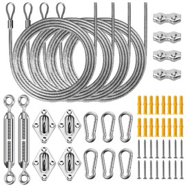UIRWAY Awning Mounting Set, 52 Pieces Stainless Steel Hardware Set for Rectangular Triangle Roof, Robust Rustproof Hardware Set for Outdoor Garden Patio (Turnbuckle + 304 Stainless Steel Wire Rope)