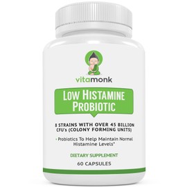 VitaMonk Low Histamine Probiotics Fight Histamine Intolerance and Support Balanced Gut Health - Histamine Free Probiotic for Those Seeking Health Improvements with Histamine Control -60 Capsules