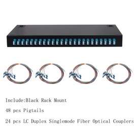 Xunsomten-24 Duplex Single Mode 48 Port LC Rack Mount Enclosure Box + Splice Trays Fiber Cables LC-UPC Kit, 48 Core LGX Patch Panel Box fits for 19" Racks Cabinet (Include Pigtail & Couplers)
