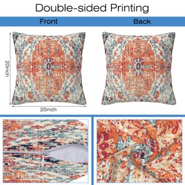 Naqiuli Throw Pillow Covers Boho Orange Pillow Covers 20x20 Inch Set of 2 Rug Boho Style Ethnic Floral Throw Pillows Decorative Pillow Cases Cushion Covers for Bedroom Livingroom Sofa Farm House
