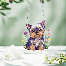 Animal Dog Diamond Art Painting Hanging Pendant Kit 5D DIY Diamond Art Painting Dots Acrylic Pendant Diamond Art Pendant for Home Window Xmas Decor Gift