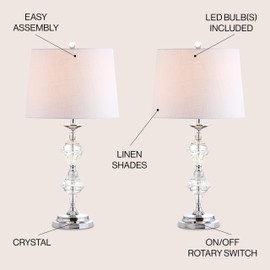 JONATHAN Y JYL2037A-SET2 Set of 2 Table Lamps Madison 27.5" Crystal LED Table Lamp Contemporary Glam Bedside Desk Nightstand Lamp Bedroom Living Room Office College Bookcase, Clear/Chrome