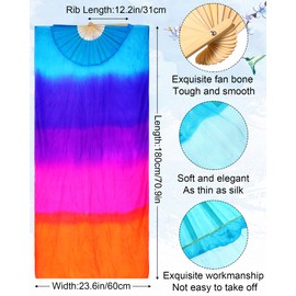 Jetec 1 Pair (left + Right) Women Belly Dance Fan Veil Colorful Long Folding Bamboo Fan Real Silk Veil Streamers 180 x 90 cm(Blue, Purple, Orange)