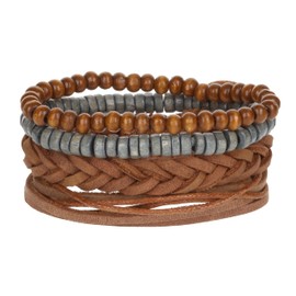 Stands Out, Supplying Outstanding Gifts Unisex Mens Womens Whirlybird Stacker Brown Braided Beaded Leather Bracelet Wide Multi Row Layer Stack Wristband